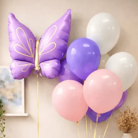 9 латексных шаров(30см) и Бабочка(94см)